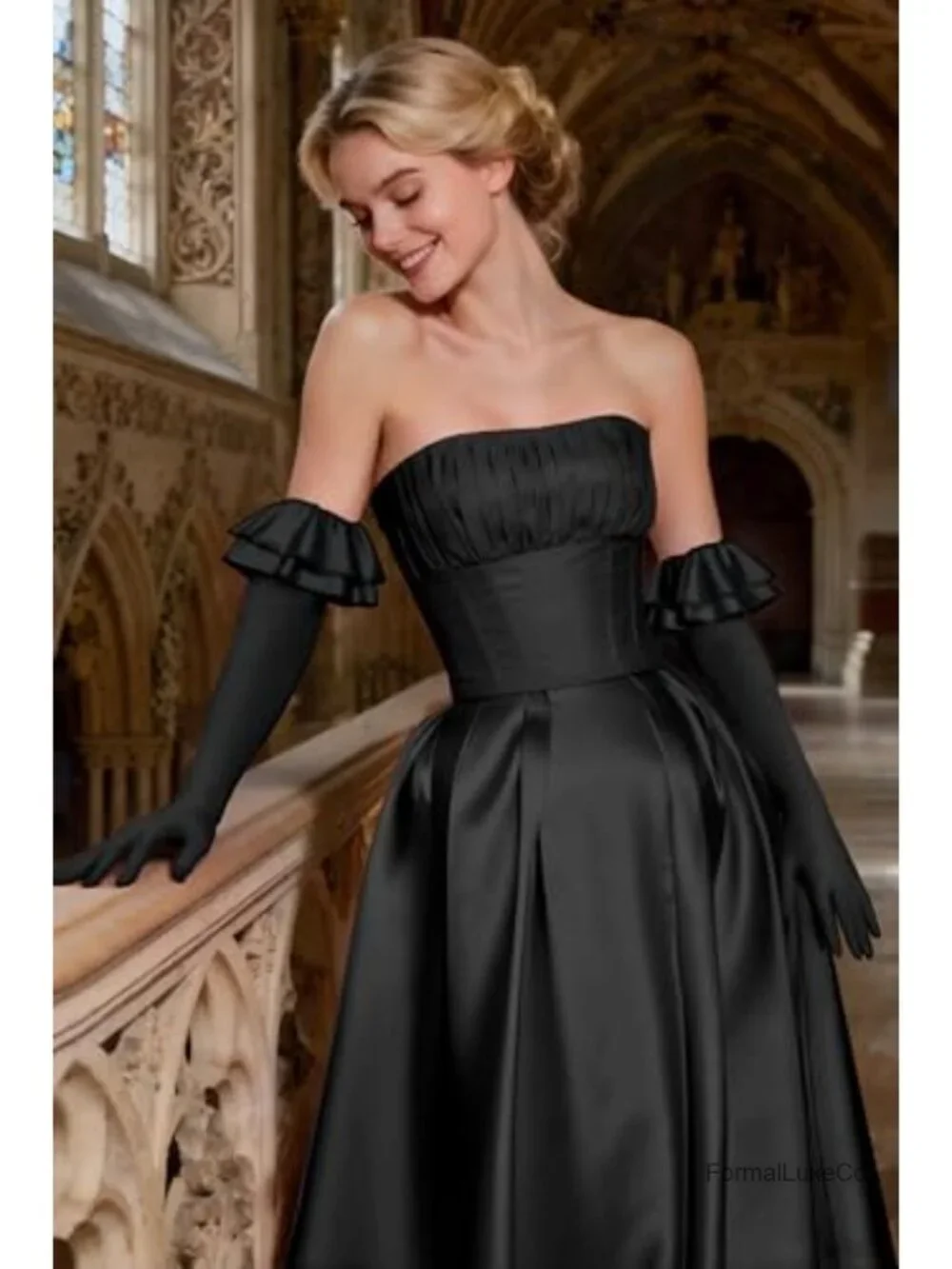 Long Satin Opera Gloves for Women with Ruffled Cuffs - Evening Party Wear